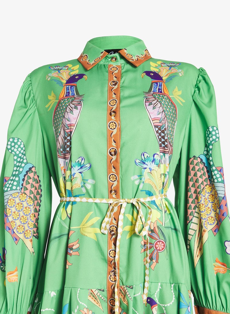 جينجر بلس فستان مطبوع بياقة وأزرار وحزام - Image 4