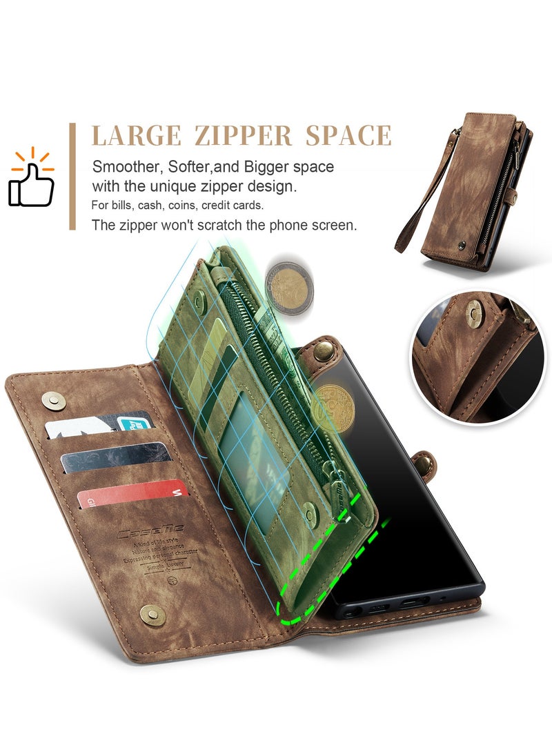 CaseMe Protective Phone Cover Case Wallet Case For Samsung Galaxy Note 20 Ultra, 2 in 1 Detachable Premium Leather Magnetic Zipper Pouch Wristlet Flip Phone Case (Brown)  - Image 4