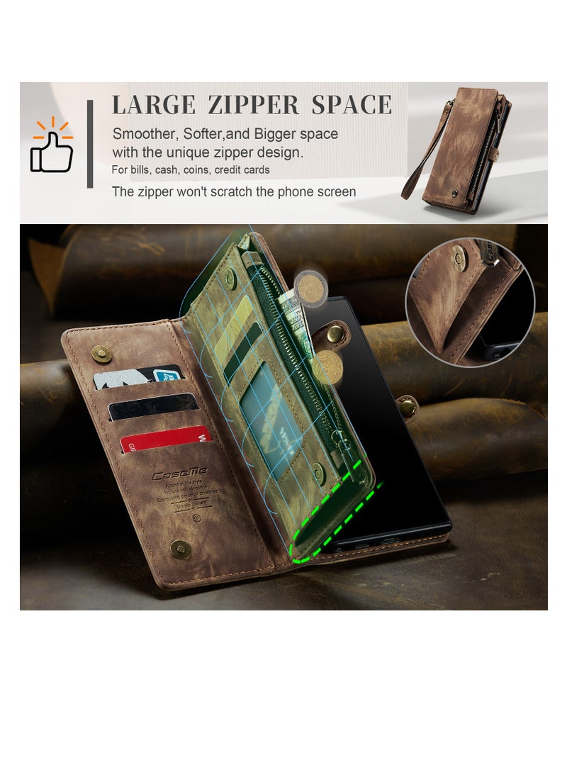 CaseMe Protective Phone Cover Case Wallet Case For Samsung Galaxy Note 20 Ultra, 2 in 1 Detachable Premium Leather Magnetic Zipper Pouch Wristlet Flip Phone Case (Brown)  - Image 5