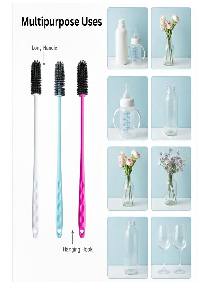 فرشاة تنظيف زجاجات سيليكون ممتازة من KIT FOR U بمقبض طويل لزجاجات المياه، وزجاجات الأطفال، والمزهريات، والأكواب، والجرار - أداة تنظيف مطبخ مرنة ومقاومة للحرارة وغير قابلة للخدش (رمادي، 31 سم) (عبوة من قطعتين) - Image 2