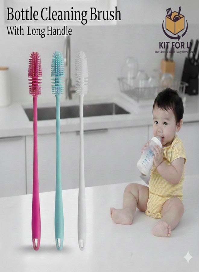 فرشاة تنظيف زجاجات سيليكون ممتازة من KIT FOR U بمقبض طويل لزجاجات المياه، وزجاجات الأطفال، والمزهريات، والأكواب، والجرار - أداة تنظيف مطبخ مرنة ومقاومة للحرارة وغير قابلة للخدش (رمادي، 31 سم) (عبوة من قطعتين) - Image 5