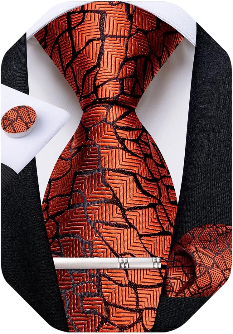 DiBanGu Mens Silk Necktie Solid Color Tie and Pocket Square Cufflink Tie Clip Set Woven Plain Ties for Men Wedding Party - Image 1