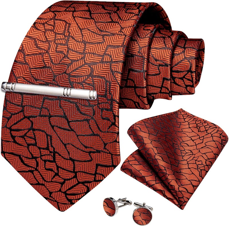 DiBanGu Mens Silk Necktie Solid Color Tie and Pocket Square Cufflink Tie Clip Set Woven Plain Ties for Men Wedding Party - Image 2