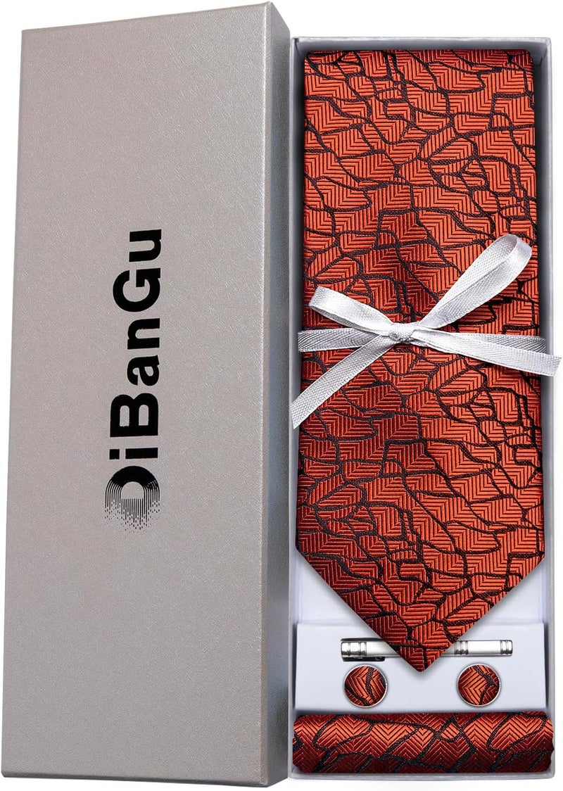 DiBanGu Mens Silk Necktie Solid Color Tie and Pocket Square Cufflink Tie Clip Set Woven Plain Ties for Men Wedding Party - Image 4