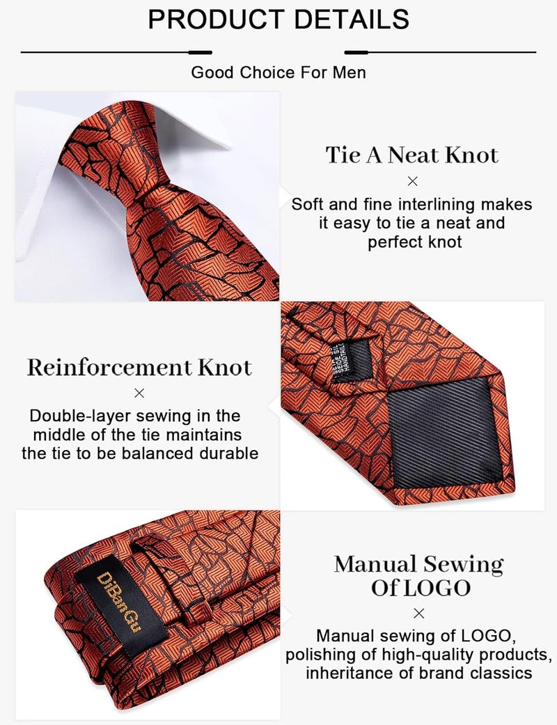 DiBanGu Mens Silk Necktie Solid Color Tie and Pocket Square Cufflink Tie Clip Set Woven Plain Ties for Men Wedding Party - Image 5