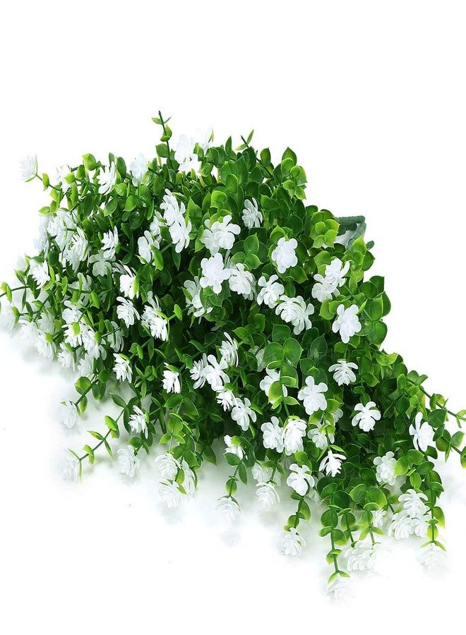 KLEMOO Artificial Flowers Fake Outdoor UV Resistant Boxwood Plants Shrubs 4 Pack, Faux Plastic Greenery for Indoor Outside Hanging Planter Home Office Wedding Farmhouse Decor (White) - Image 3
