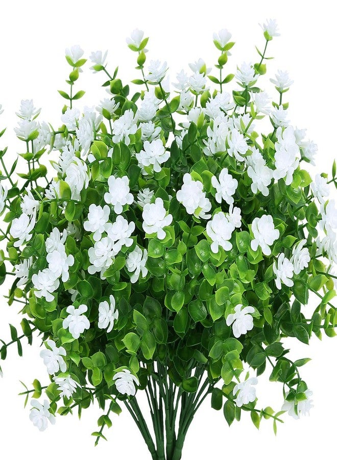 KLEMOO Artificial Flowers Fake Outdoor UV Resistant Boxwood Plants Shrubs 4 Pack, Faux Plastic Greenery for Indoor Outside Hanging Planter Home Office Wedding Farmhouse Decor (White) - Image 1