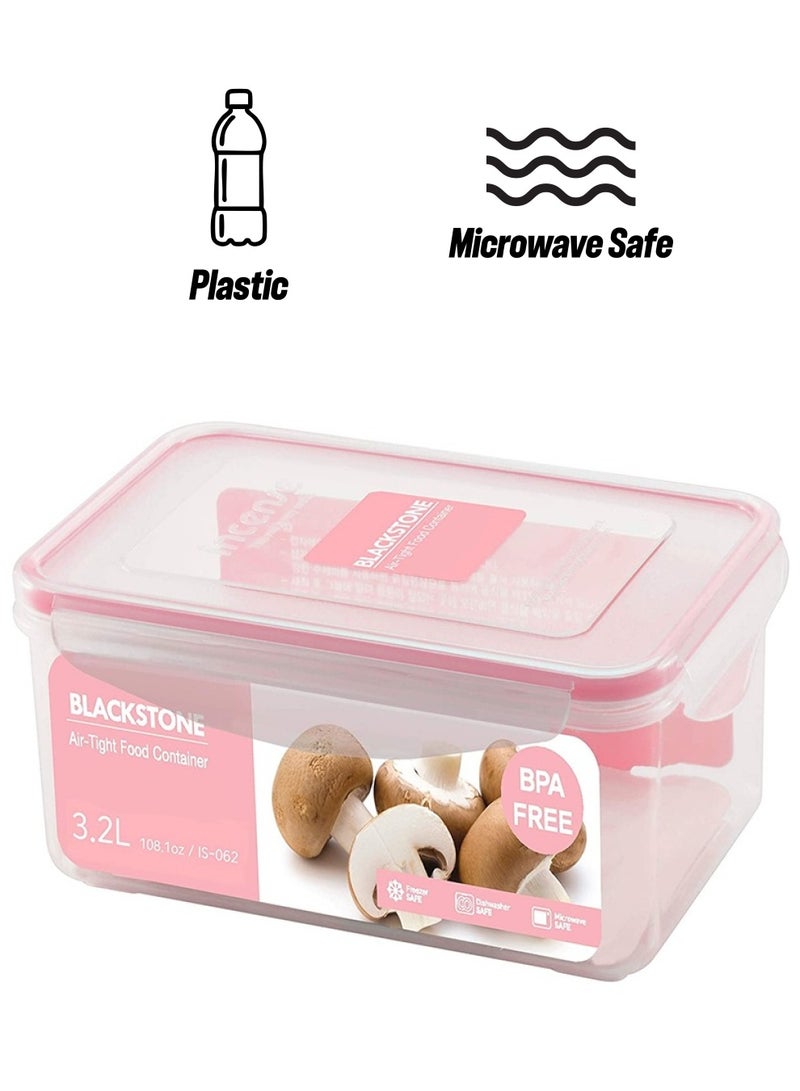 3.2 Liter BPA-Free Plastic Airtight Food Storage Container with Pink Locking Lid for Kitchen Organization Meal Prep Produce Saver Microwave Dishwasher and Freezer Safe