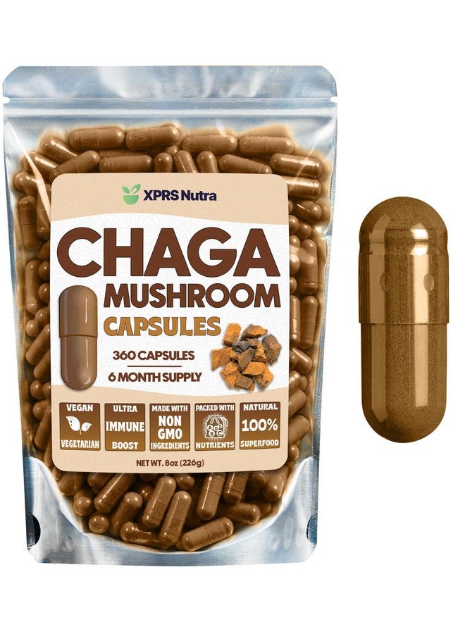 XPRS Nutra Chaga Mushroom Capsules - Premium USDA Chaga Mushrooms Capsules- Encapsulated Chaga Mushroom Powder for an Immunity Boost - Vegan Friendly Superfood for Chaga Tea and Beverages - 360 Count - Image 1