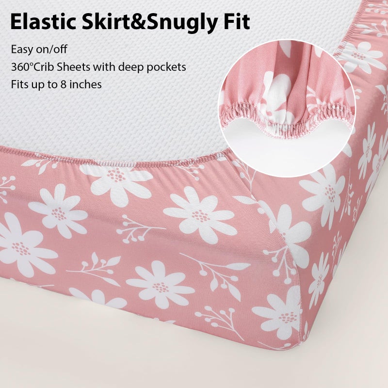 FIEMOL Baby Crib Sheets Girl, 3 Pack Toddler Bed Sheets Fit for 52â€x28â€ Standard Crib and Toddler Mattresses, Super Soft Microfiber Pink Butterfly Flower - Image 5