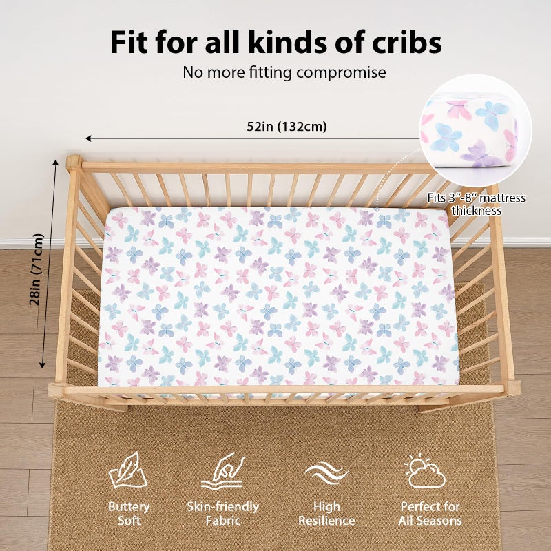 FIEMOL Baby Crib Sheets Girl, 3 Pack Toddler Bed Sheets Fit for 52â€x28â€ Standard Crib and Toddler Mattresses, Super Soft Microfiber Pink Butterfly Flower - Image 3