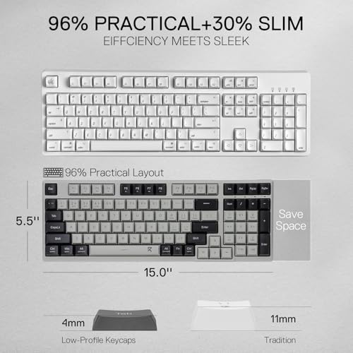 Redragon BK7114 Low-Profile Wireless Computer Keyboard, 98 Keys Slim Office PC Scissors Mechanism Keyboard w/ 2.4G BT Wireless Connection, Tactile Quiet Keystroke, Mixed Color Keycaps - Image 5