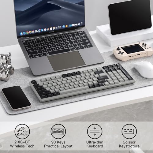 Redragon BK7114 Low-Profile Wireless Computer Keyboard, 98 Keys Slim Office PC Scissors Mechanism Keyboard w/ 2.4G BT Wireless Connection, Tactile Quiet Keystroke, Mixed Color Keycaps - Image 2