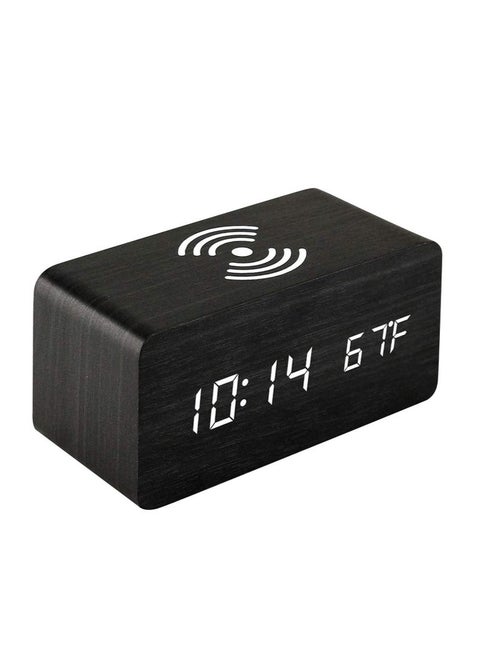 The elegant wooden design adds a natural and modern touch to your office or bedroom.  A digital LED display clearly displays the time, even in the dark.  A multi-time alarm with three customizable alarm times.  A built-in wireless charger compatible with wireless charging devices.  Temperature display in Celsius or Fahrenheit.  The display automatically turns off after a period of time and can be turned back on by voice or touch.  The screen brightness can be controlled.