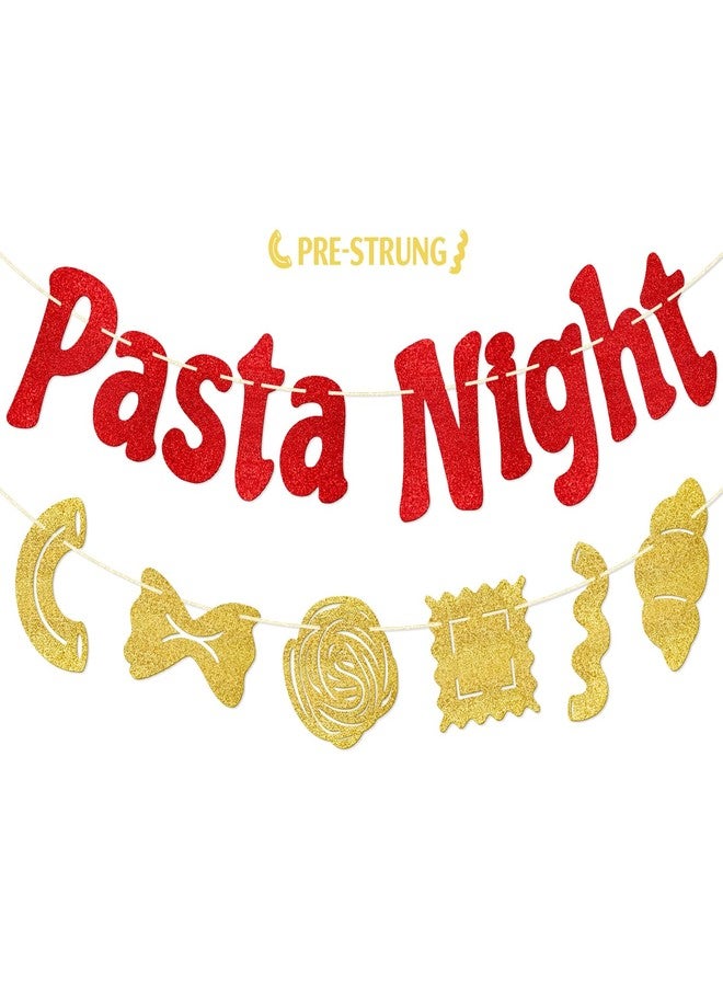 FOZEE Pasta Night Banner - Italian Party Decorations - Pasta Party Decorations - Italian Bithday Decor - Red and Gold Glitter - Image 1