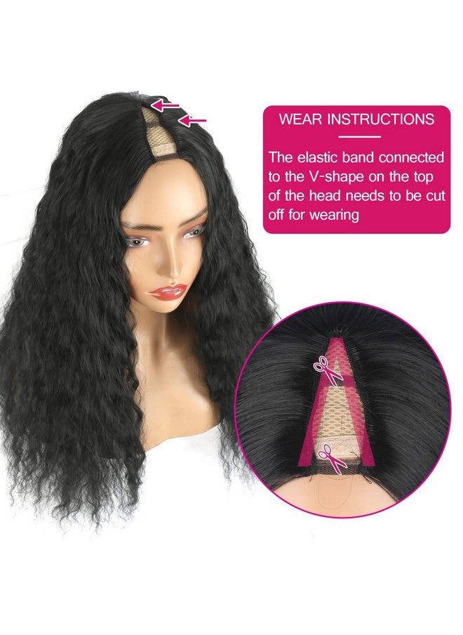 Matthia - Black V Part Wig Kinky Curly Wigs Clip In Half Wigs For Black Women 22Inch Synthetic Hair Upgrade U Part Cruly Wig No Leave Out Half Wigs V Shape Wigs For Black Women Beginner Friendly(1B) - Image 1