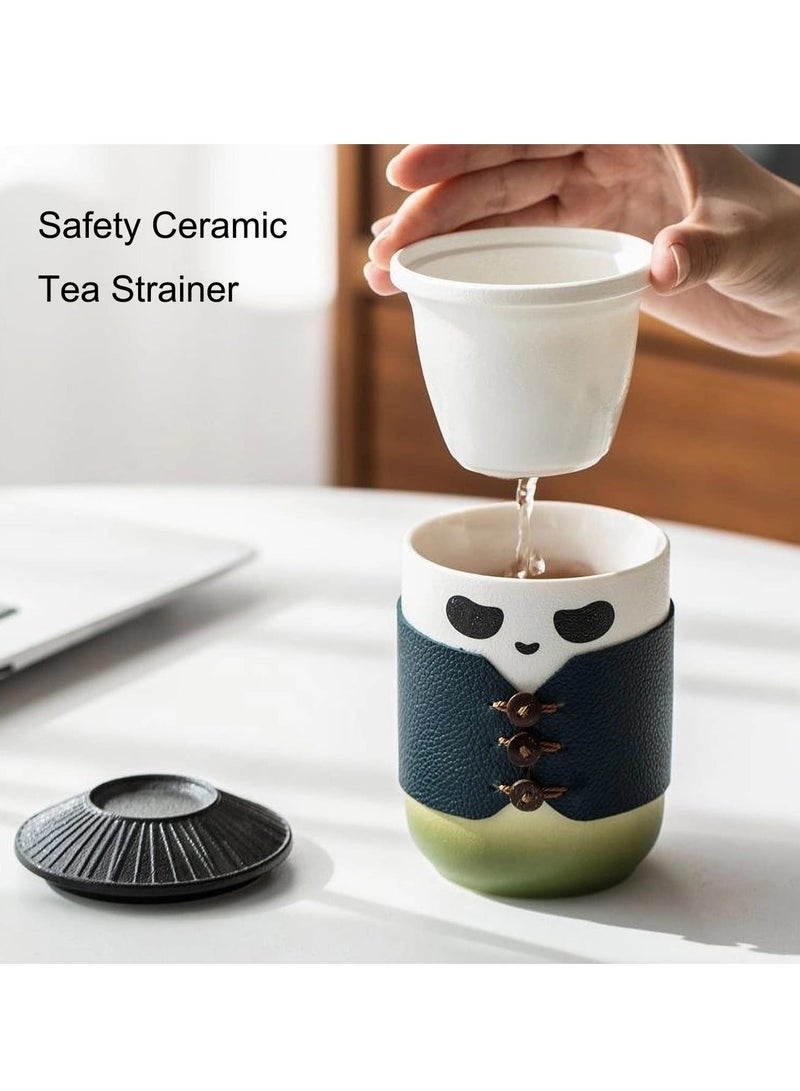 Travel Tea Set for kung fu Panda Tea 13oz Ceramic Chinese Teapot Chinese Tea Set with 4 Ceramic Teacups Tea Cup with Lid Tea Strainer and Portable Bag Ideal for Home Office Tea Lovers Green - Image 5