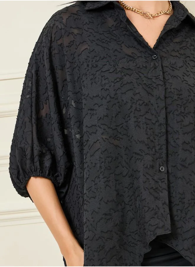 Styli Burnout Texture High Low Hem Tunic Shirt
