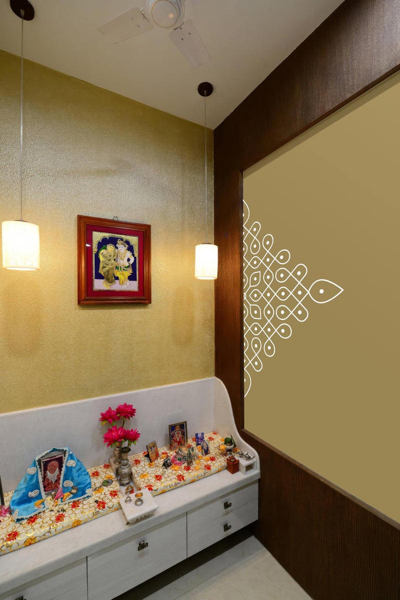 WallDesign Vinyl Self-Adhesive Half Kolam Rangoli Wall Stickers (25x50inch) - Artistic Indian Decor for Walls - White Colour - Image 3
