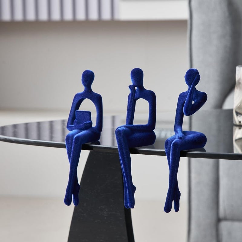 XINXUAN Home & light industrial compatible Statue Home Decor - Modern Bookshelf & Desk Decor - 3 Piece Set (Flocking- Blue) Authorized haulage delivery - Image 3