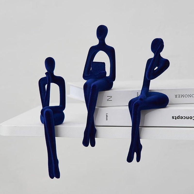 XINXUAN Home & light industrial compatible Statue Home Decor - Modern Bookshelf & Desk Decor - 3 Piece Set (Flocking- Blue) Authorized haulage delivery - Image 4