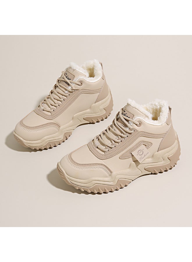 Winter Fleece-lined Shoes For Women, Korean Style Versatile Thickened Warm Cotton Shoes, Thick-soled Height-increasing Sports Dad Shoes