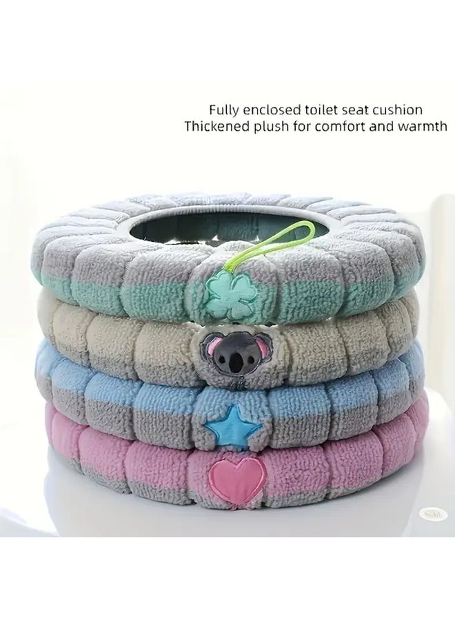 Soft Plush Washable Toilet Seat Pad In Pink With Bear Pattern Machine Washable - Image 1
