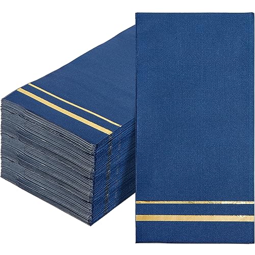 BUCLA 100Count 3Ply Disposable Napkins Blue Paper Napkins Disposable Premium Quality Dinner Napkins Disposable Soft Absorbent for Parties Weddings Kitchen Hanukkah and Cocktail Beverage
