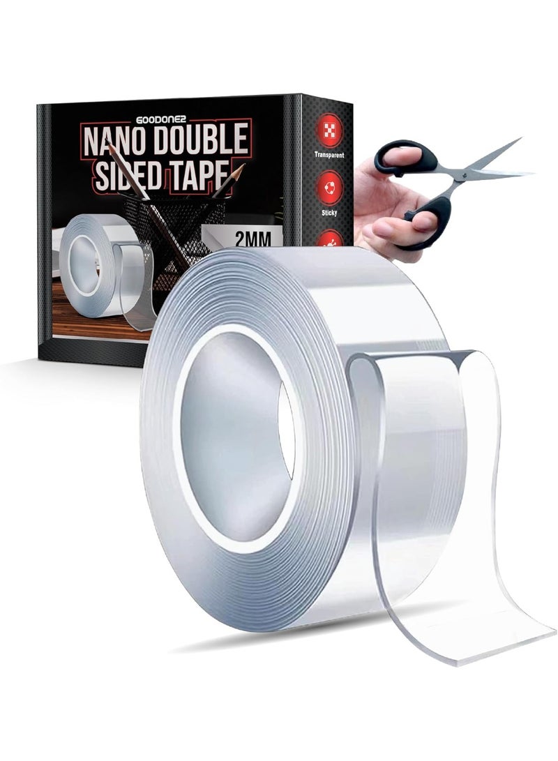 GOODONE2 Double Sided Tape 3 Meter with free scissors Heavy Duty, Multipurpose Removable Nano Transparent Wall Mounting Reusable Strong Sticky Adhesive Gel, With 1 Scissor - Image 1