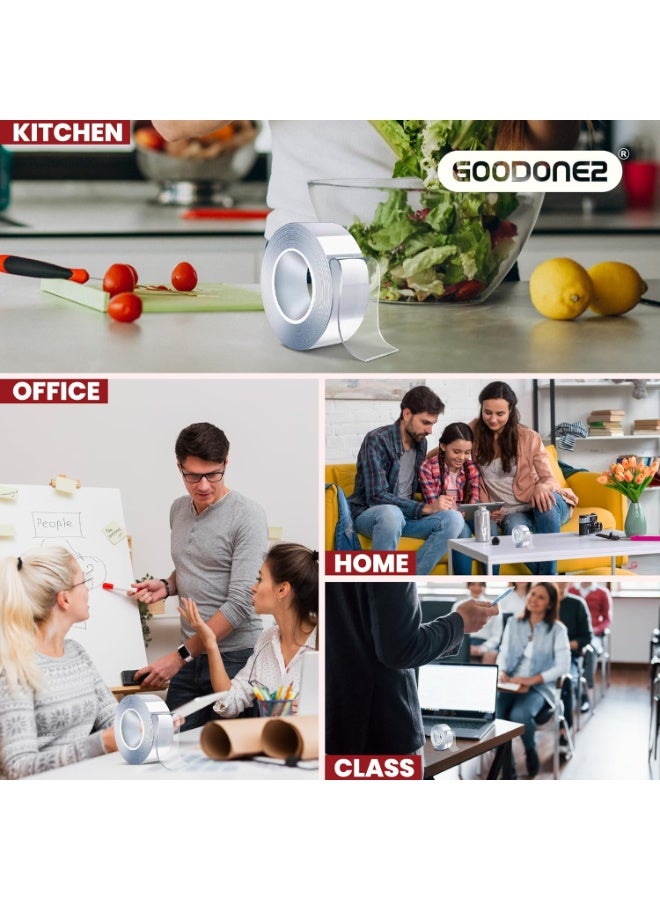 GOODONE2 Double Sided Tape 3 Meter with free scissors Heavy Duty, Multipurpose Removable Nano Transparent Wall Mounting Reusable Strong Sticky Adhesive Gel, With 1 Scissor - Image 4