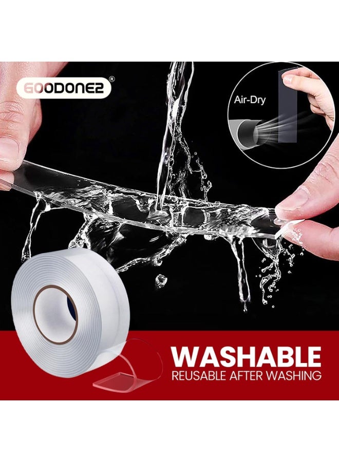 GOODONE2 Double Sided Tape 3 Meter with free scissors Heavy Duty, Multipurpose Removable Nano Transparent Wall Mounting Reusable Strong Sticky Adhesive Gel, With 1 Scissor - Image 5