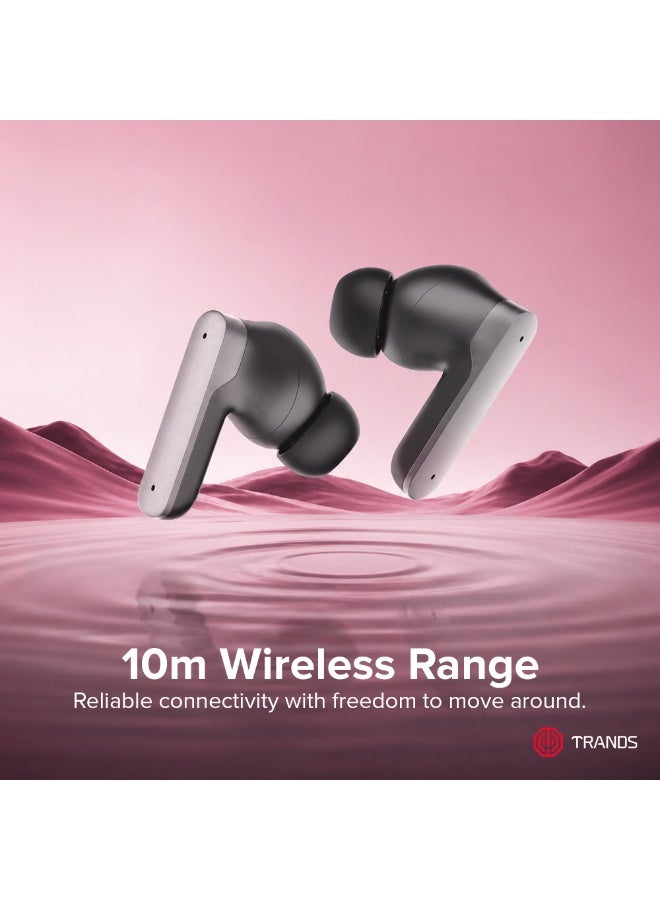 Trands TWS24 Octo Buds Wireless Earbuds with Active Noise Cancelling (ANC), 4-Mic ENC, Bluetooth 6.0 & 30 Hours Playtime - Black - Image 3