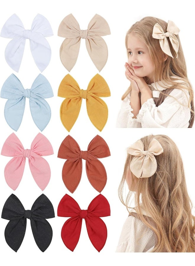 Doboi 8PCS Baby Girls Hair Clips Fable Hair Bows Cotton Linen Bows for Girls Hair Accessories for Baby Toddlers Kids - Image 1