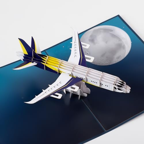 Rykamia Night Plane Pop Up Card, Jet Airplane Pop Up Card, Plane Birthday Card, Aviation Graduation Card, Airplane Congratulations Card, Pilot Retirement Card, Work Anniversary Card, Bon Voyage Gift - Image 1