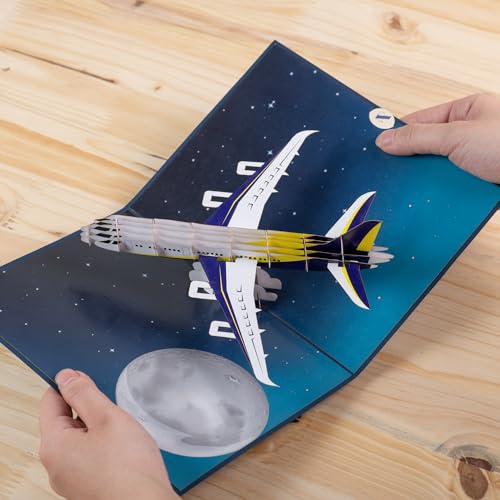 Rykamia Night Plane Pop Up Card, Jet Airplane Pop Up Card, Plane Birthday Card, Aviation Graduation Card, Airplane Congratulations Card, Pilot Retirement Card, Work Anniversary Card, Bon Voyage Gift - Image 5