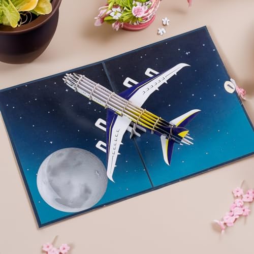 Rykamia Night Plane Pop Up Card, Jet Airplane Pop Up Card, Plane Birthday Card, Aviation Graduation Card, Airplane Congratulations Card, Pilot Retirement Card, Work Anniversary Card, Bon Voyage Gift - Image 2