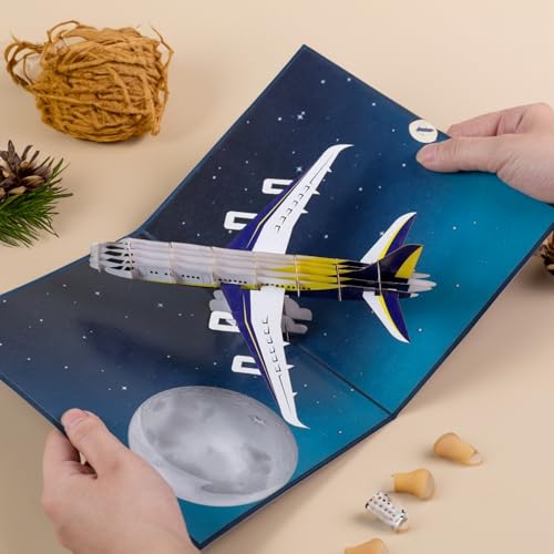 Rykamia Night Plane Pop Up Card, Jet Airplane Pop Up Card, Plane Birthday Card, Aviation Graduation Card, Airplane Congratulations Card, Pilot Retirement Card, Work Anniversary Card, Bon Voyage Gift - Image 4