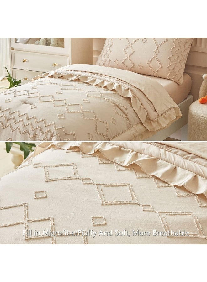 AIKASY Toddler Bedding Set 4 Pieces Super Soft Comforter Set, Shabby Boho Bohemian Design for Boys and Girls（Ruffle Fringe Comforter, Flat Sheet, Fitted Sheet and Pillowcase）- Khaki - Image 4