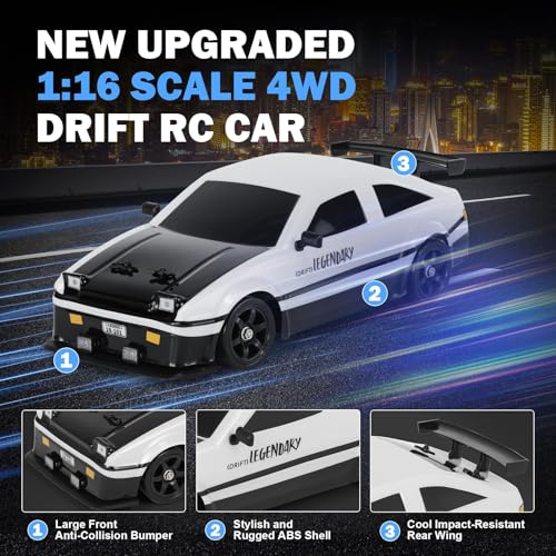 Hylukon RC Drift Car 116 Scale AE86 Model RC Drift Car 4WD 18KMh High Speed Remote Control Cars with LED Lights Spray Drifting Tires Sport Racing OnRoad Vehicle for Teens Adults - Image 5