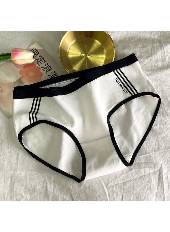 Women's Black And White Grey Solid Color Simple Cotton Mid-waist Panties Girls Printed Comfortable Breathable Cotton Crotch Briefs