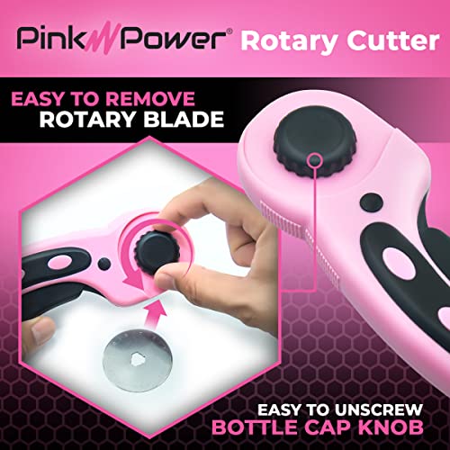 Pink Power Rotary Cutter Set with Ergonomic Handle Fabric Cutter Wheel for Sewing, Quilting, Crafting, and Scrapbooking and 45mm Rotary Cutter Blade (Rotary Cutter) - Image 5