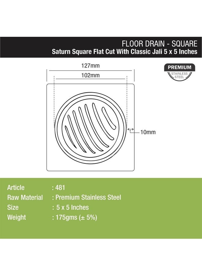 LIPKA Saturn 5 x 5 Inches Flat Cut Floor Drain with Classic Jali Premium Stainless Steel Floor Drain & Cover with Lid - Image 2