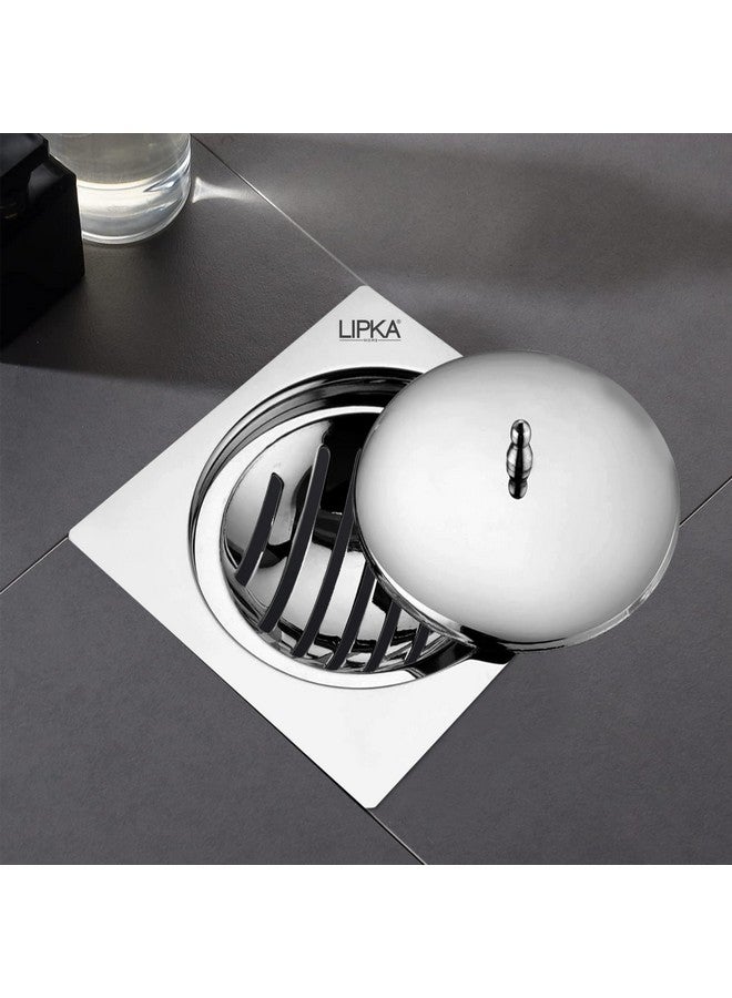 LIPKA Saturn 5 x 5 Inches Flat Cut Floor Drain with Classic Jali Premium Stainless Steel Floor Drain & Cover with Lid - Image 1