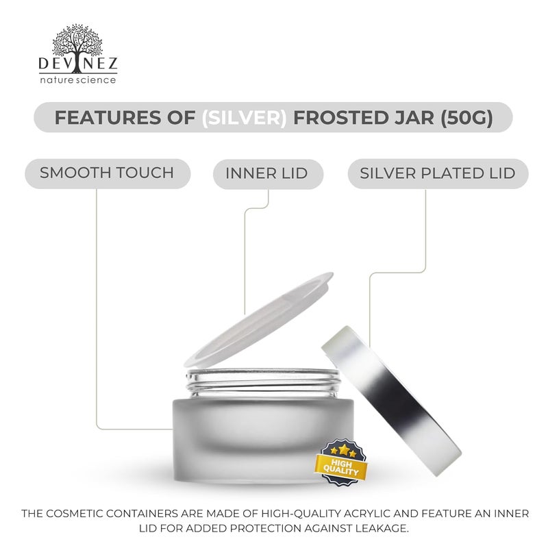 Devinez Multipurpose (Pack of 2) Round Frost Glass Cosmetic Jars,50gm with Inner Liners and Silver Lids, Travel Jars, Refillable for Makeup, Cream, Lotion, Sugar Scrubs, Eye Shadow Paint, Jewelry - Image 4