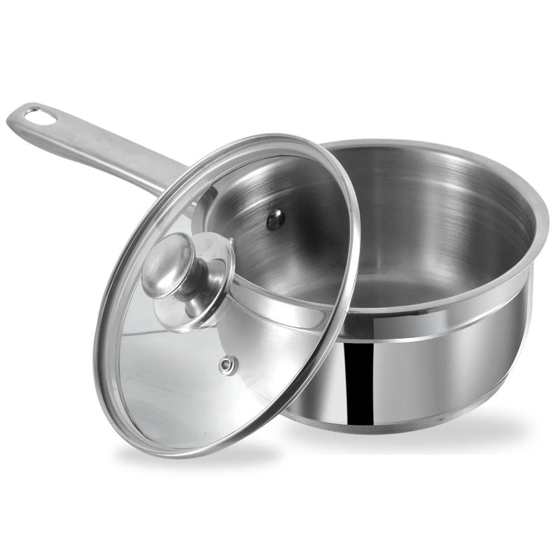 VINOD Vinod Two Tone Stainless Steel Saucepan with Glass Lid 11 Litre 14 cm 62mm Thick SAS Bottom Sturdy Riveted Handle 2 Year Warranty Induction Friendly Silver - Image 1