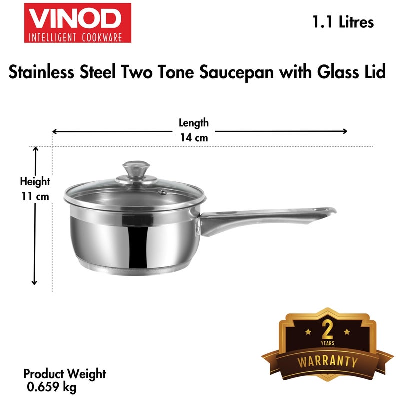 VINOD Vinod Two Tone Stainless Steel Saucepan with Glass Lid 11 Litre 14 cm 62mm Thick SAS Bottom Sturdy Riveted Handle 2 Year Warranty Induction Friendly Silver - Image 4