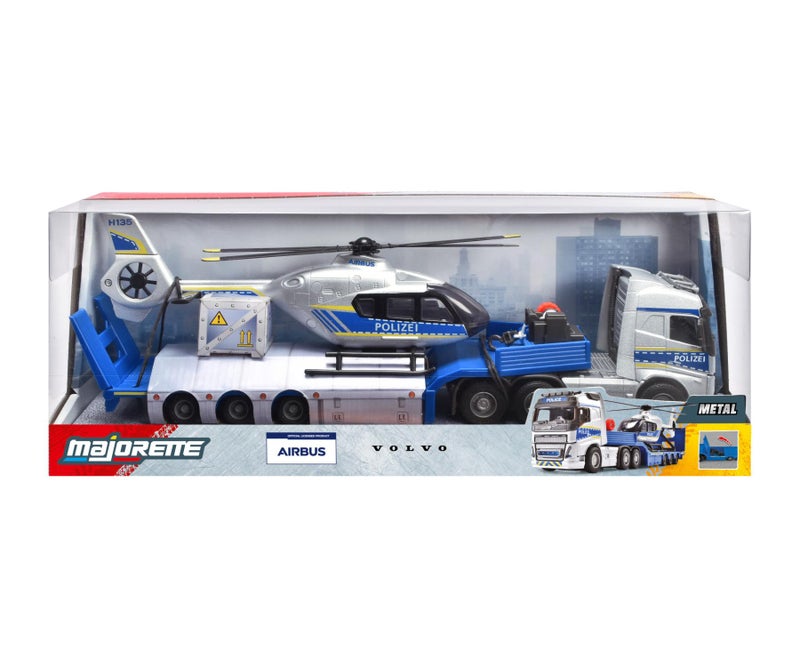 Majorette Grand Series Metal Volvo FH16 Truck And Airbus H135 Police Helicopter Die-Cast Vehicles Set (35 cm, Blue/Grey) - Image 1