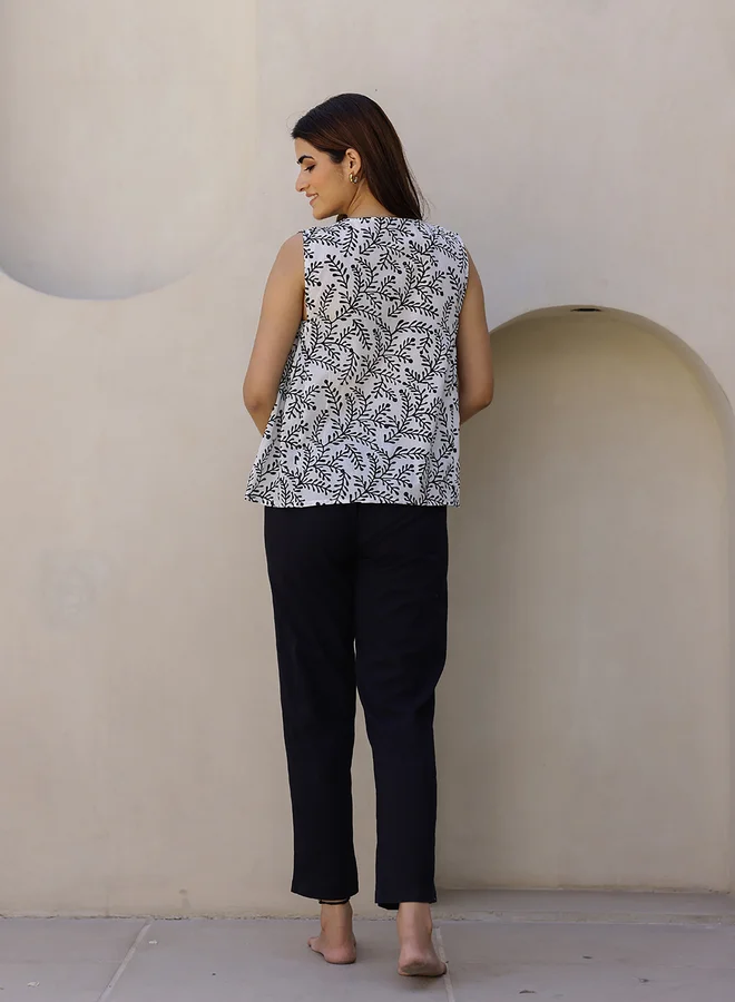 sanskrutihomes Sanskrutihomes Floral Printed Cotton Top and Pyjama Set