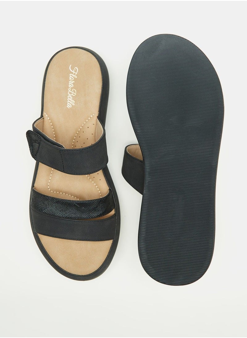 Flora Bella - Solid Slip On Open Toe Sandals with Flatform Heels - Image 1