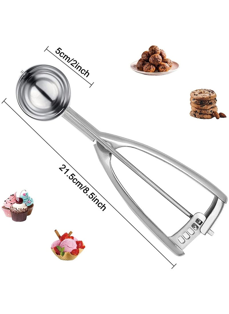 Ice Cream Scoop with Easy Trigger, 5cm Stainless Steel Cookie Scoop for Baking Cupcakes Meatballs Melon Balls, Mashed Potatoes Muffins Scoop